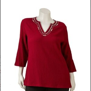 Cathy DanielsBurgundy Embellished KrincleTop Sz 2X